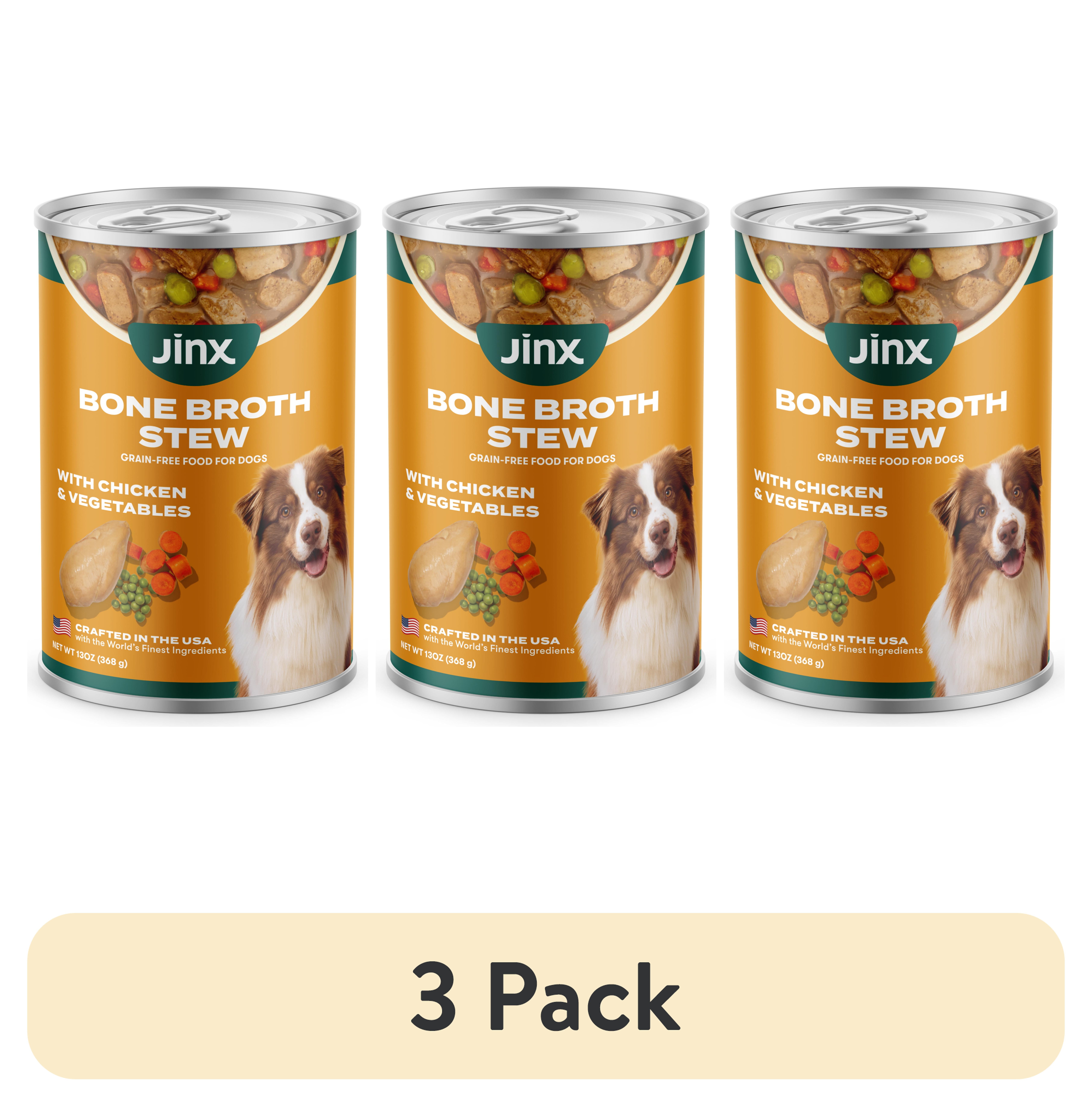 3 pack) Jinx Bone Broth Stew Grain-Free Chicken & Vegetables Wet