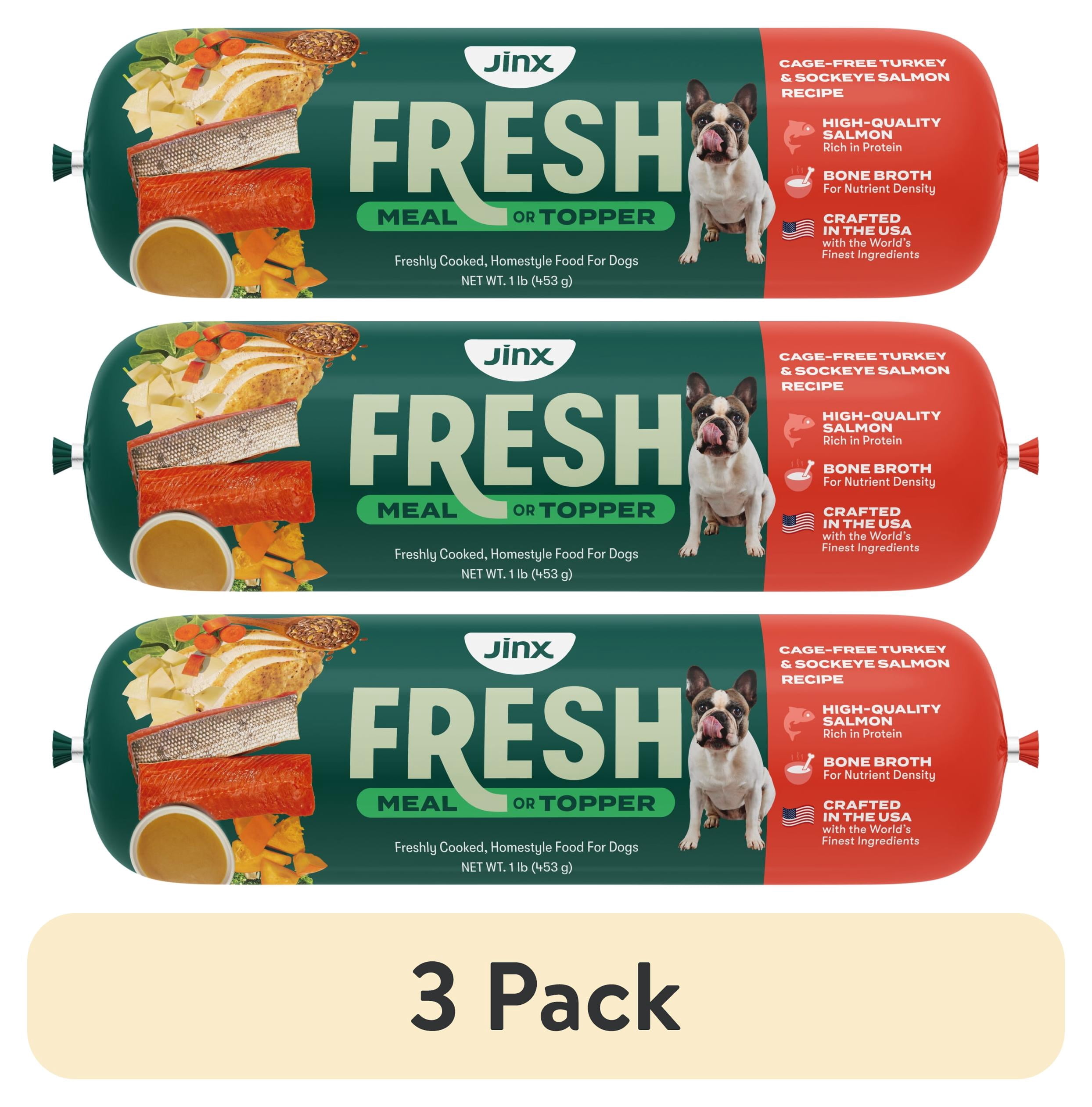 (3 pack) Jinx Fresh Cage-Free Turkey & Sockeye Salmon Dog Food Meal or Topper, 1 lb Roll