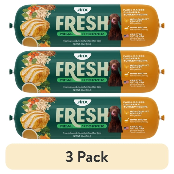 (3 pack) Jinx Fresh Farm-Raised Chicken & Turkey Dog Food Meal or Topper, 1 lb Roll