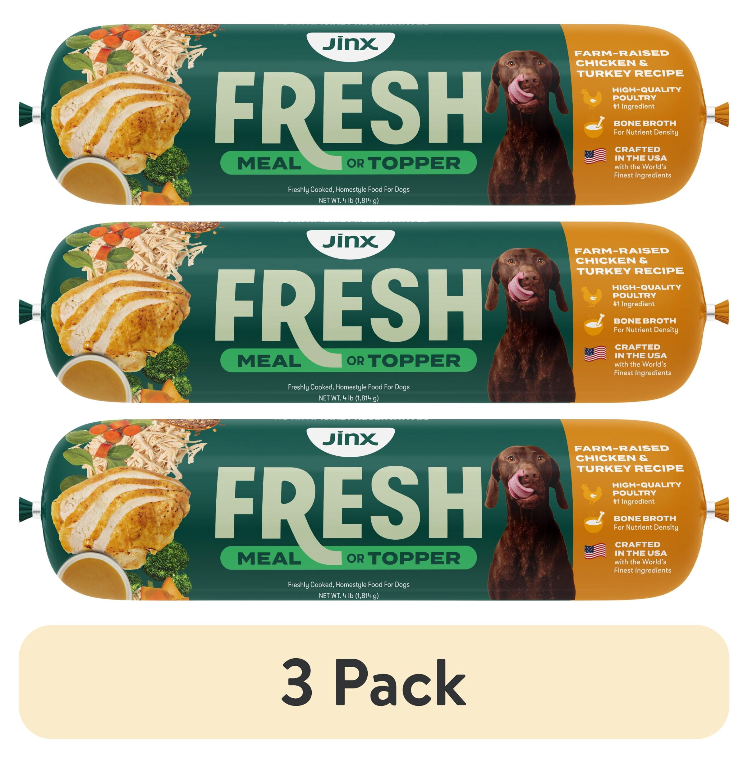 (3 pack) Jinx Fresh Farm-Raised Chicken & Turkey Dog Food Meal or Topper, 4 lb Roll