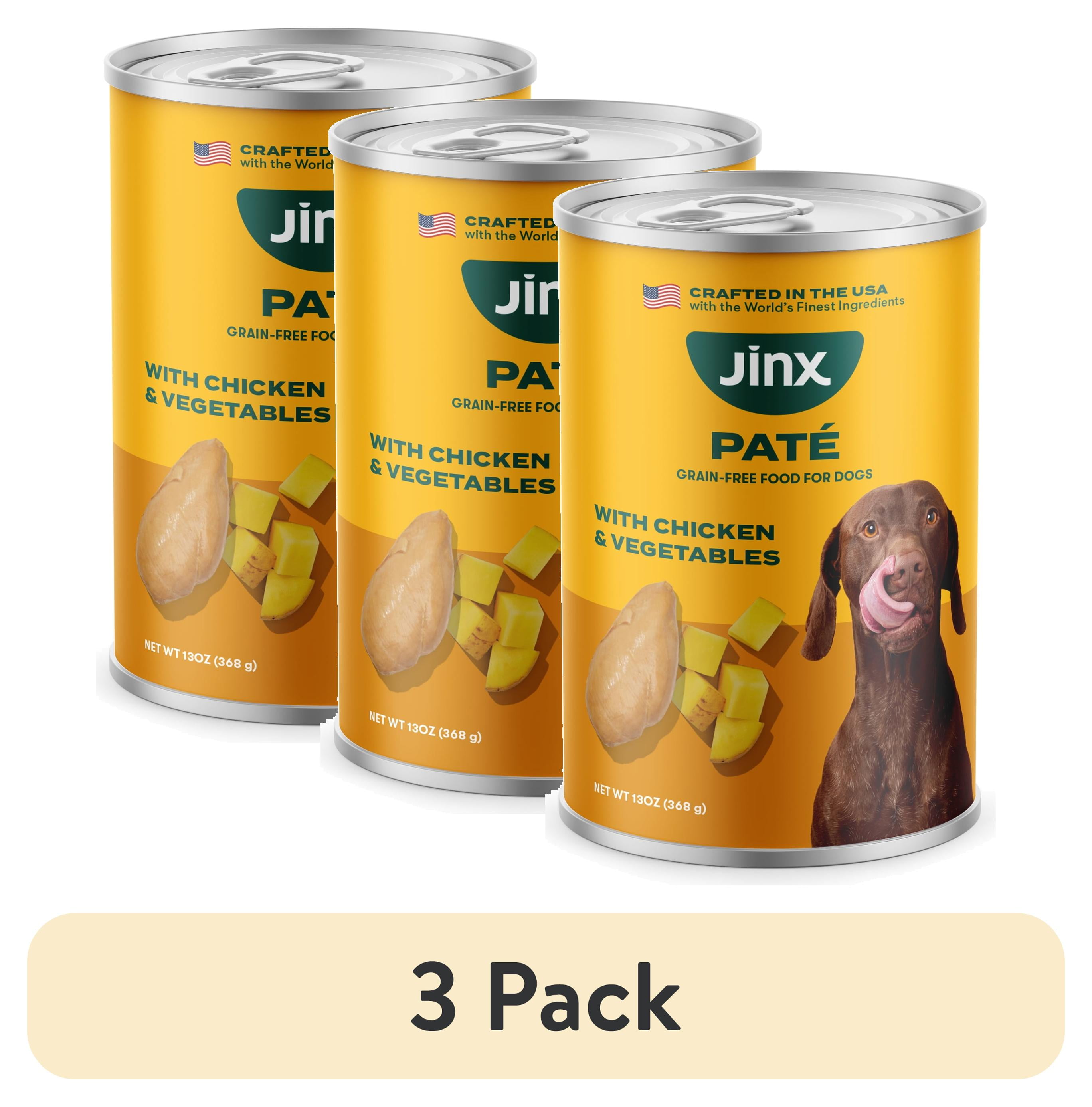(3 pack) Jinx Pate with Chicken & Vegetables Natural Wet Dog Food, Grain Free, 13 oz Can