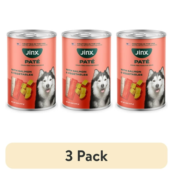 (3 pack) Jinx Pate with Salmon & Vegetables  Natural Wet Dog Food, Grain Free, 13 0z. Can