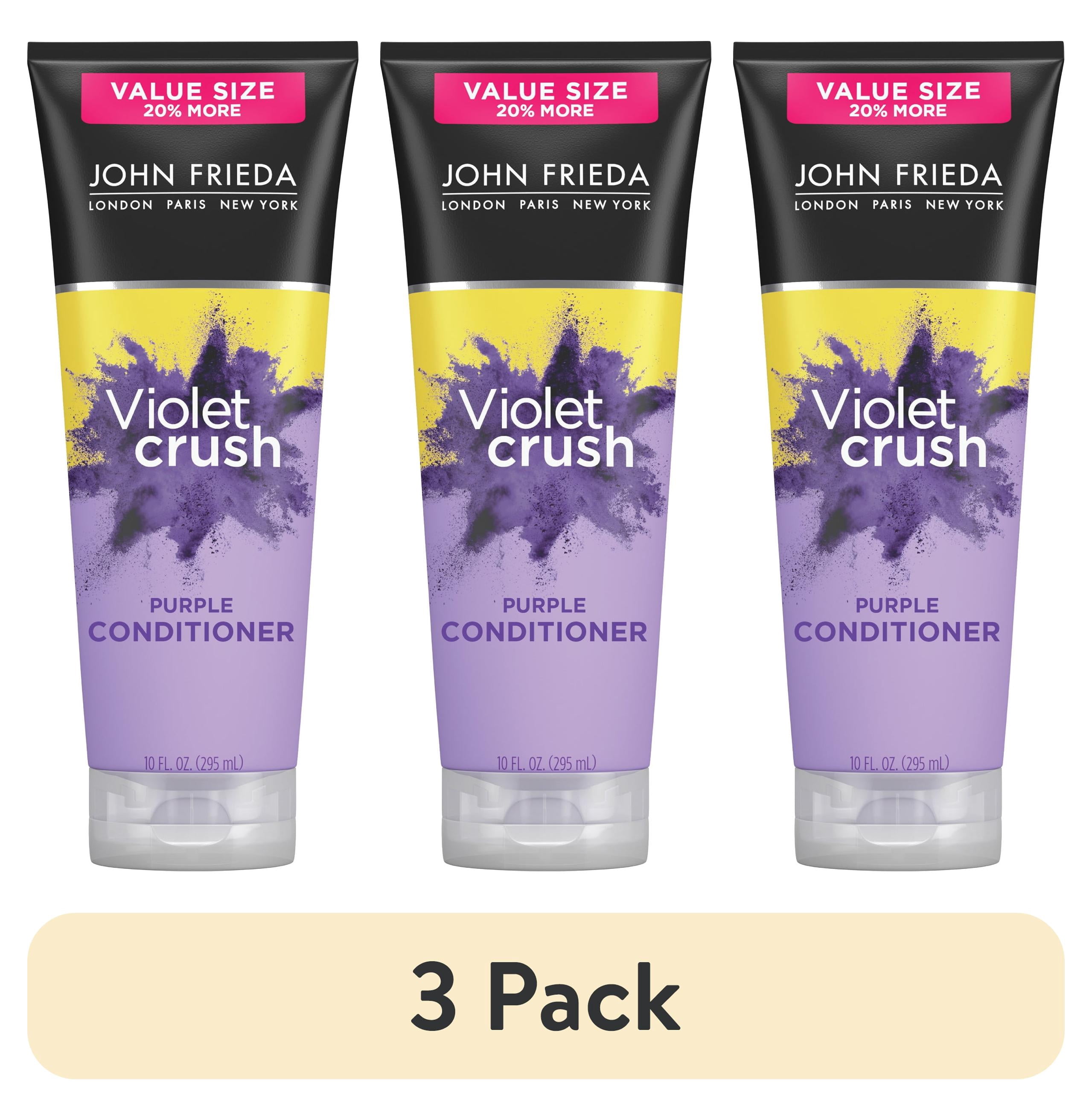 (3 pack) John Frieda Violet Crush Purple Conditioner for Brassy Blonde Hair, Restore and Moisturize, 10 fl oz
