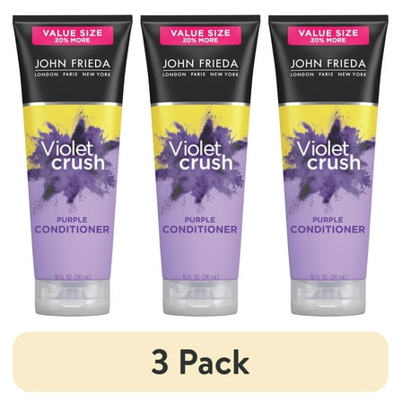 (3 pack) John Frieda Violet Crush Purple Conditioner for Brassy Blonde Hair, Restore and Moisturize, 10 fl oz