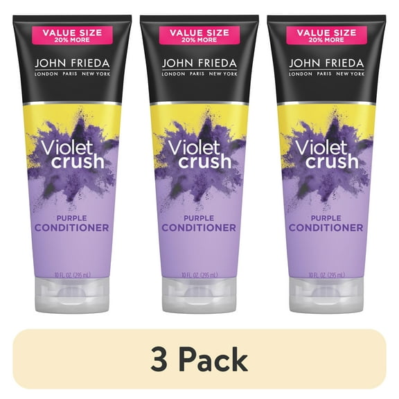 (3 pack) John Frieda Violet Crush Purple Conditioner for Brassy Blonde Hair, Restore and Moisturize, 10 fl oz