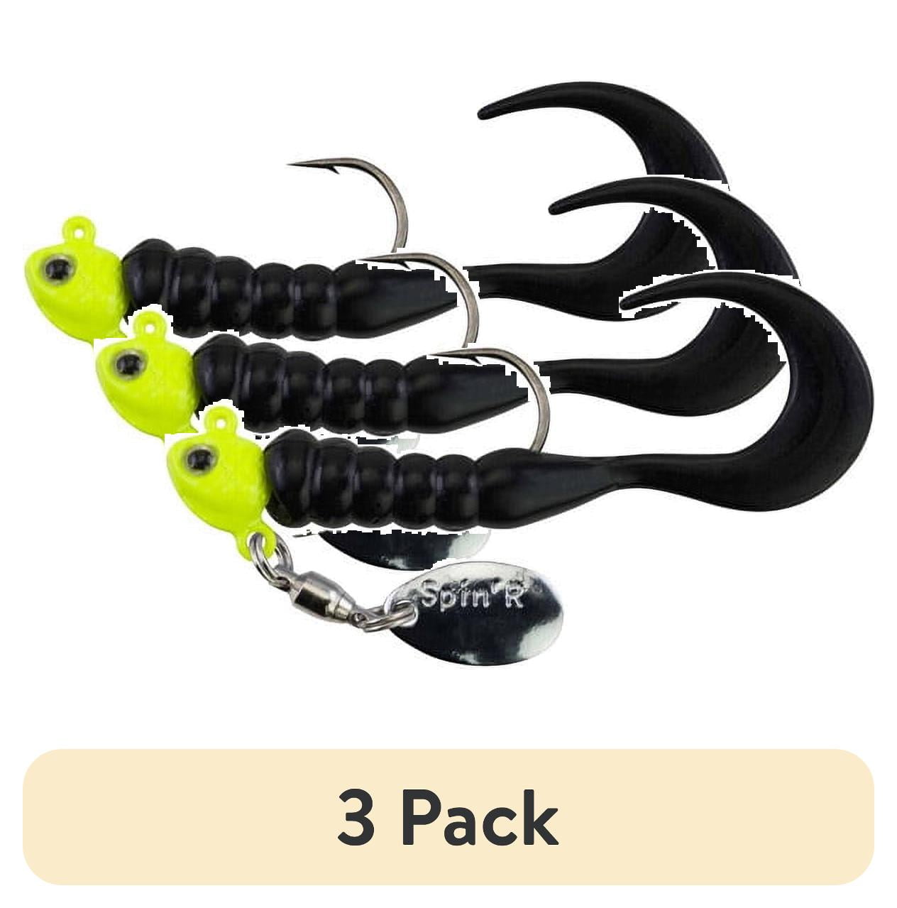 (3 pack) Johnson Crappie Buster Spin'R Grub Fishing Lure, Chartreuse/Black, 2 in