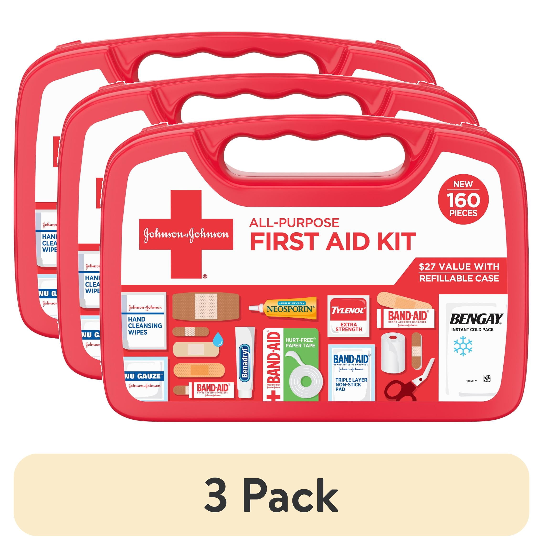 (3 pack) Band-Aid Brand All-Purpose Portable Compact First Aid Kit, 160 Piece