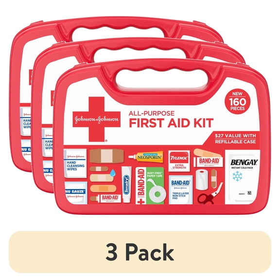 (3 pack) Band-Aid Brand All-Purpose Portable Compact First Aid Kit, 160 Piece