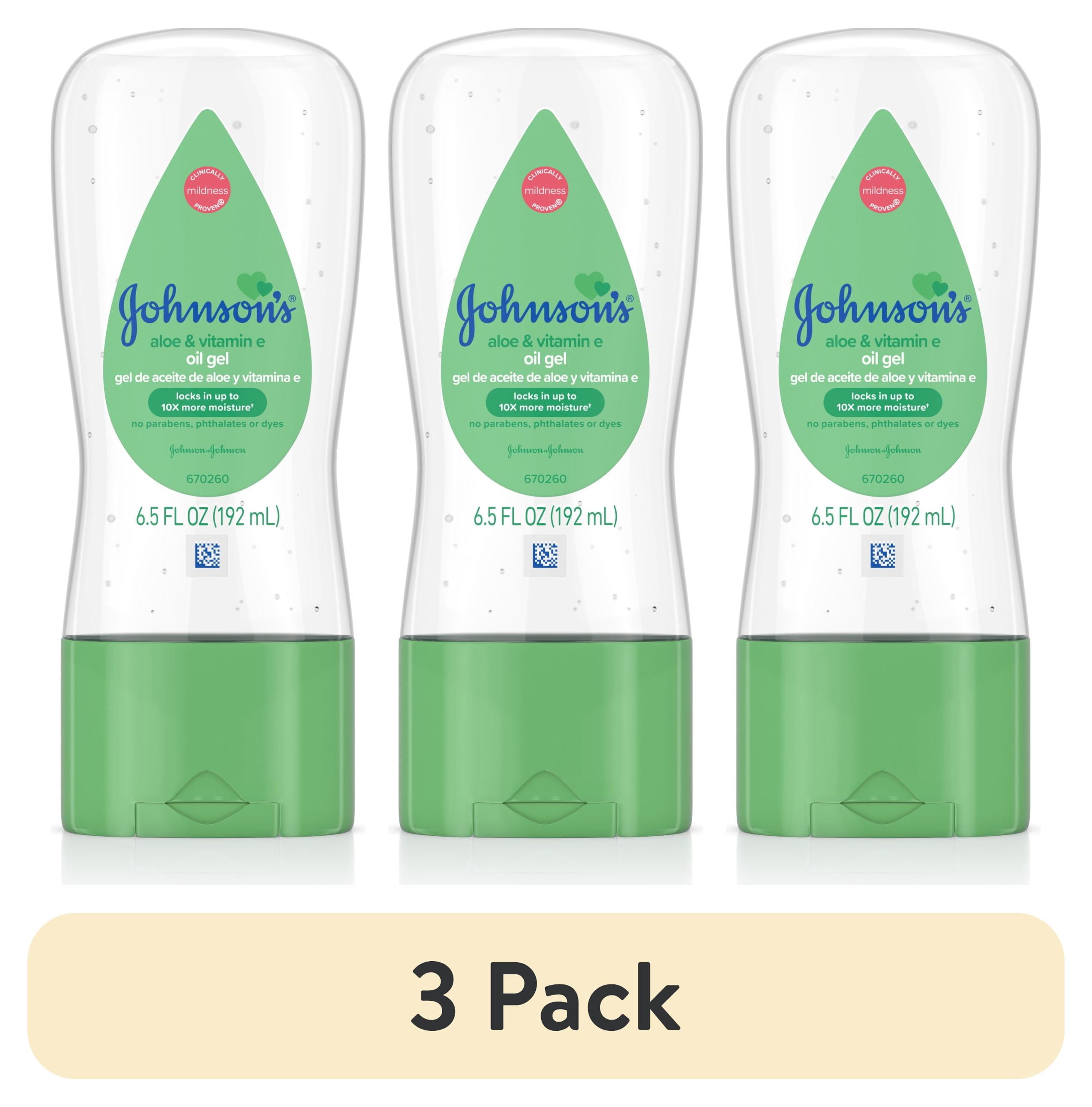 (3 pack) Johnson's Baby Body Moisturizing Oil Gel, Aloe Vera & Vitamin E, Soothing, 6.5 fl oz