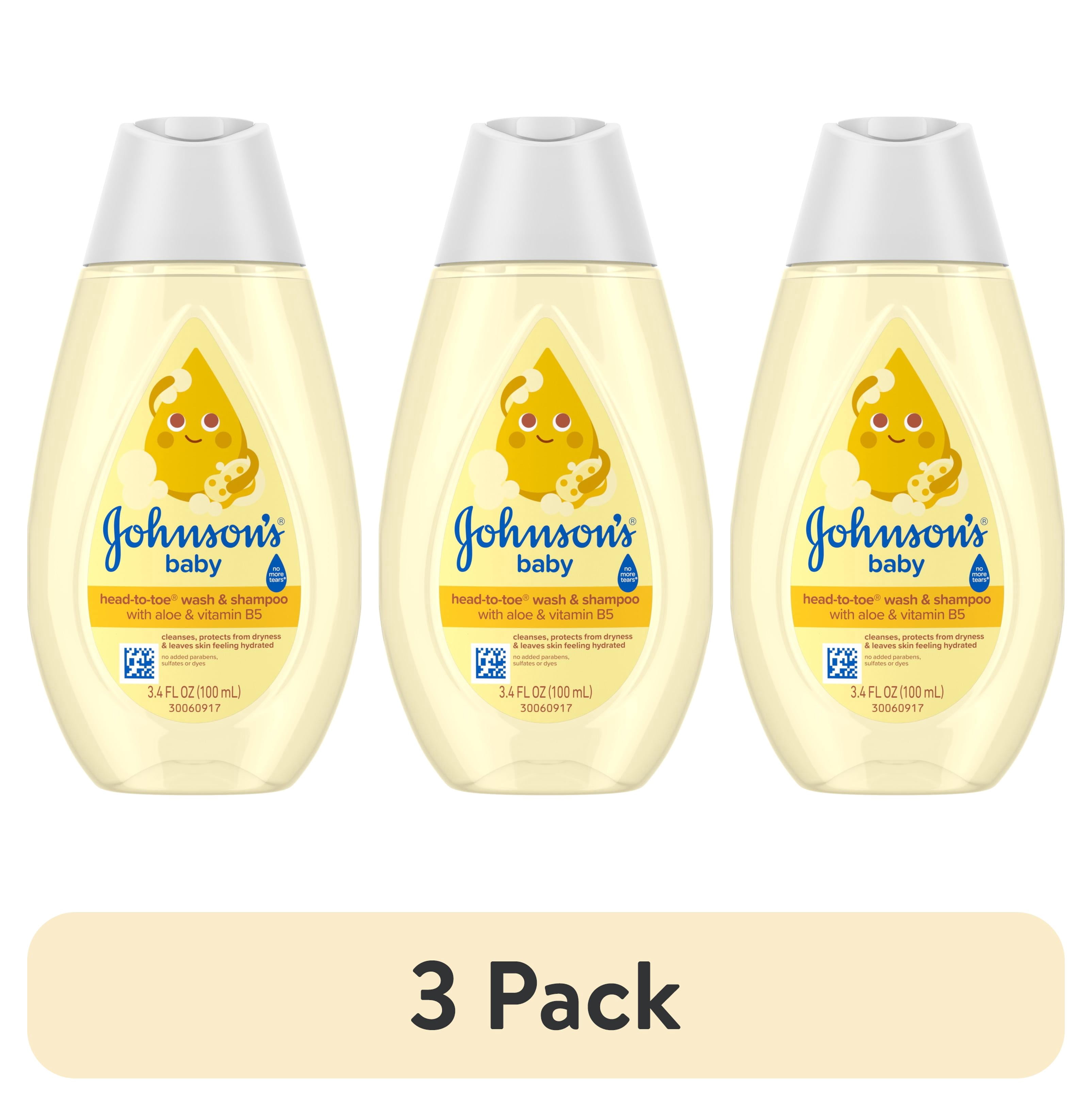 (3 pack) Johnson's Baby Head-To-Toe 2-in-1 Baby Wash & Shampoo, 3.4 fl. oz