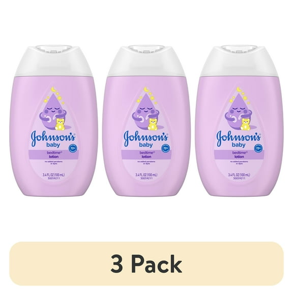 (3 pack) Johnson's Baby Moisturizing Bedtime Baby Lotion, Paraben-Free, 3.4 fl. oz