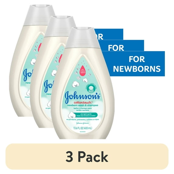 (3 pack) Johnson's CottonTouch for Newborn Baby and Toddler Bath Shampoo and Body Wash, 13.6 oz