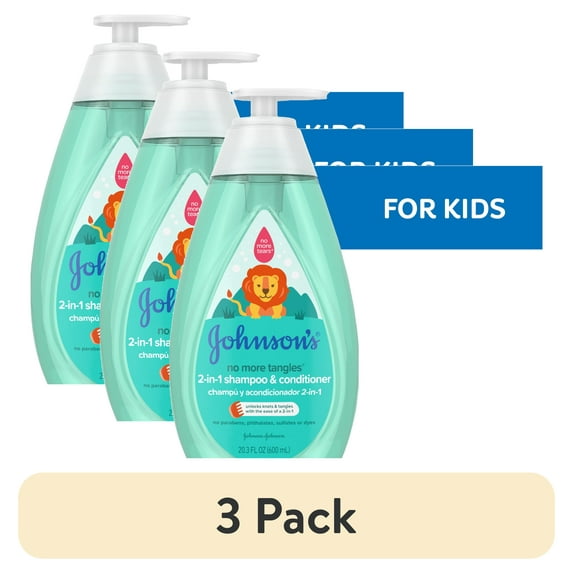 (3 pack) Johnson's Detangling 2-in-1 Kids Shampoo & Conditioner, Hair Products, 20.3 fl oz