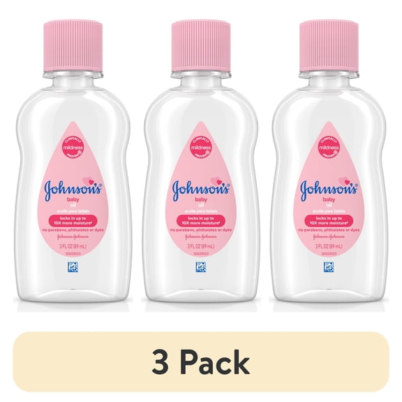 (3 pack) Johnson's Baby Oil, Mineral Oil, Baby Massage Oil, Original, 3 fl. oz