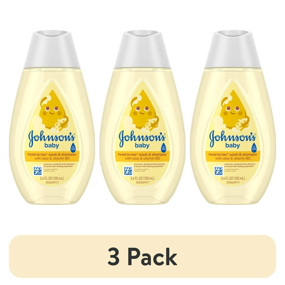 (3 pack) Johnson's Baby Head-To-Toe 2-in-1 Baby Wash & Shampoo, 3.4 fl. oz