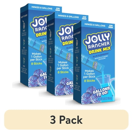 (3 pack) Jolly Rancher Sugar Free Blue Raspberry Powdered Drink Mix, 0.82 oz, 8 Count Gallon Pitcher Packets