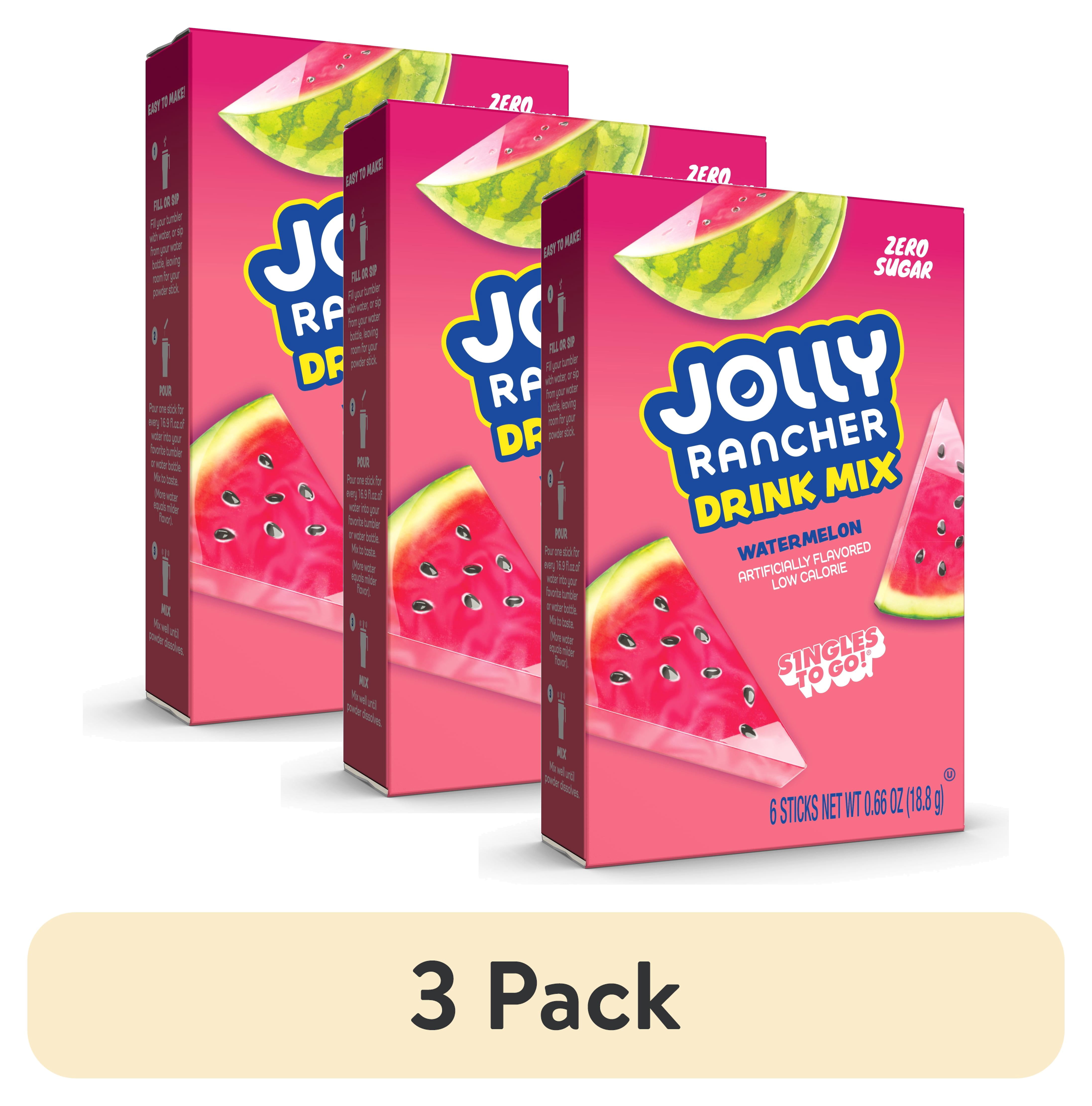 (3 pack) Jolly Rancher Watermelon Sugar-Free Singles To Go Powdered Drink Mix, 6 Count Packets
