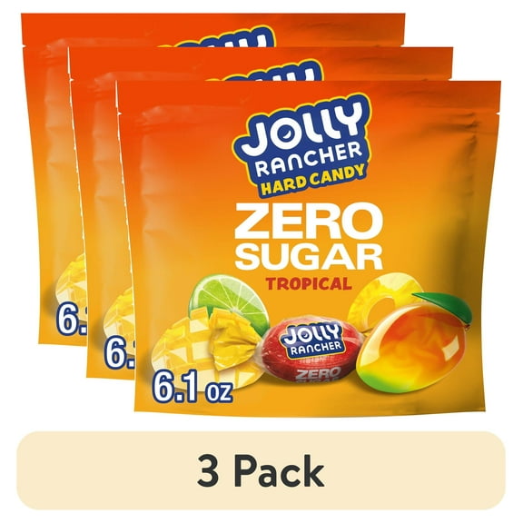 (3 pack) Jolly Rancher Zero Sugar Tropical Fruit Flavored Hard Candy, Bag 6.1 oz