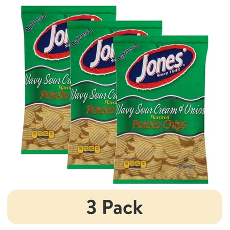 (3 pack) Jones' Wavy Sour Cream & Onion Flavored Potato Chips, 9 Oz.