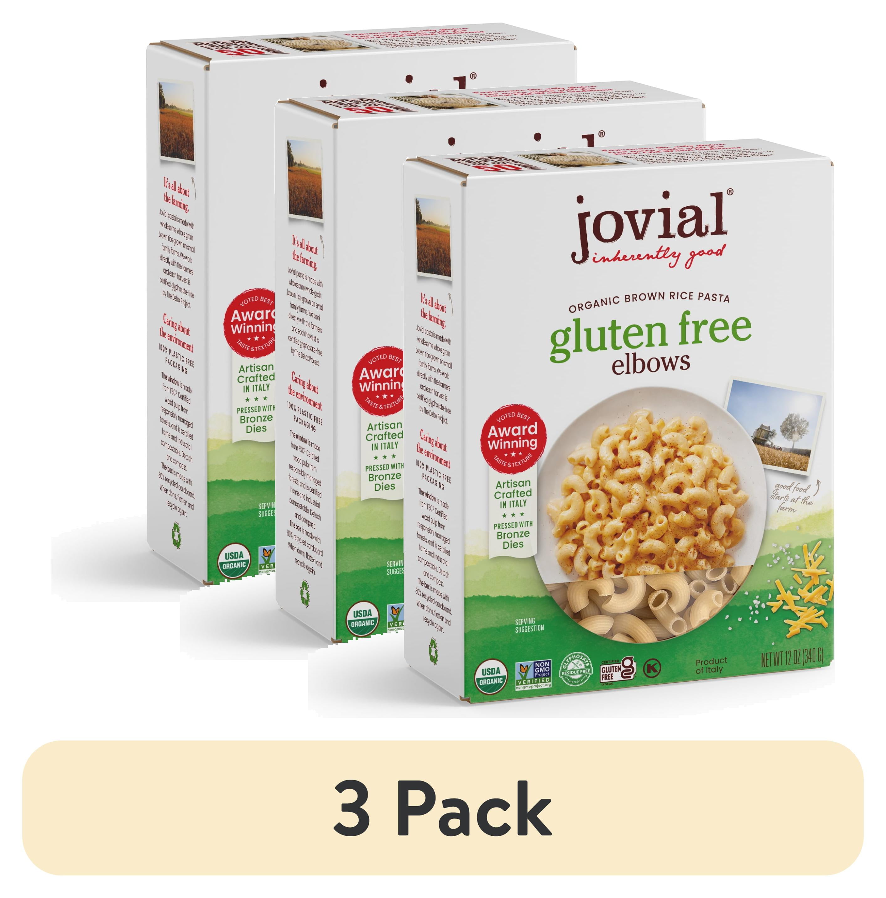 (3 pack) Jovial 100% Organic Gluten Free Brown Rice Elbows, 12 oz