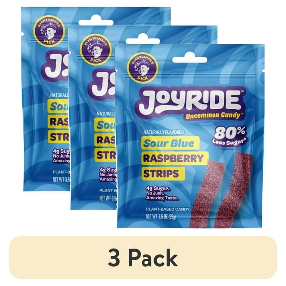 (3 pack) Joyride Sour Blue Raspberry Strips Candy 3.5 oz