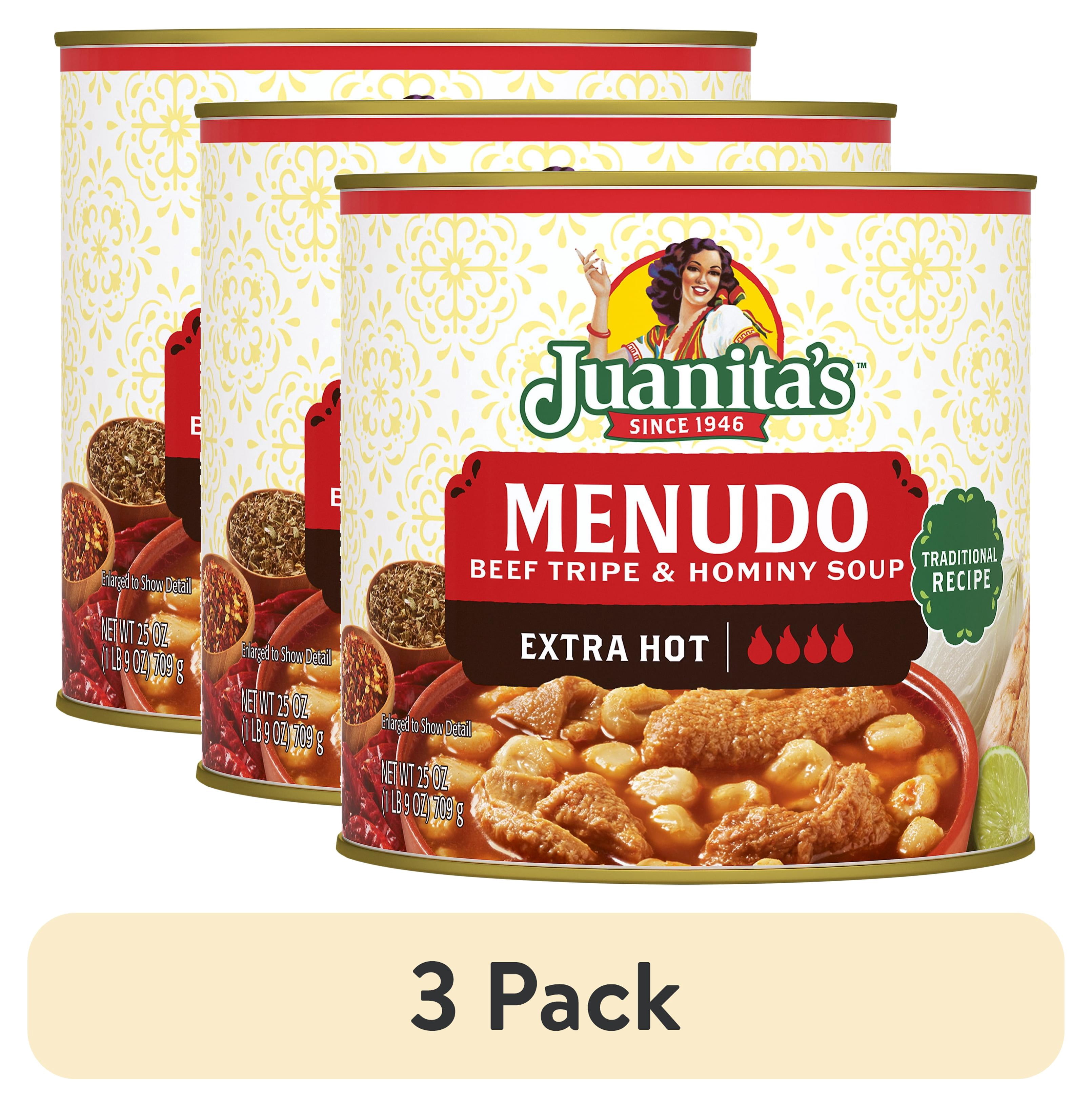 (3 pack) Juanita’s Foods Ready to Serve Extra Hot Menudo Soup, 25 oz Can