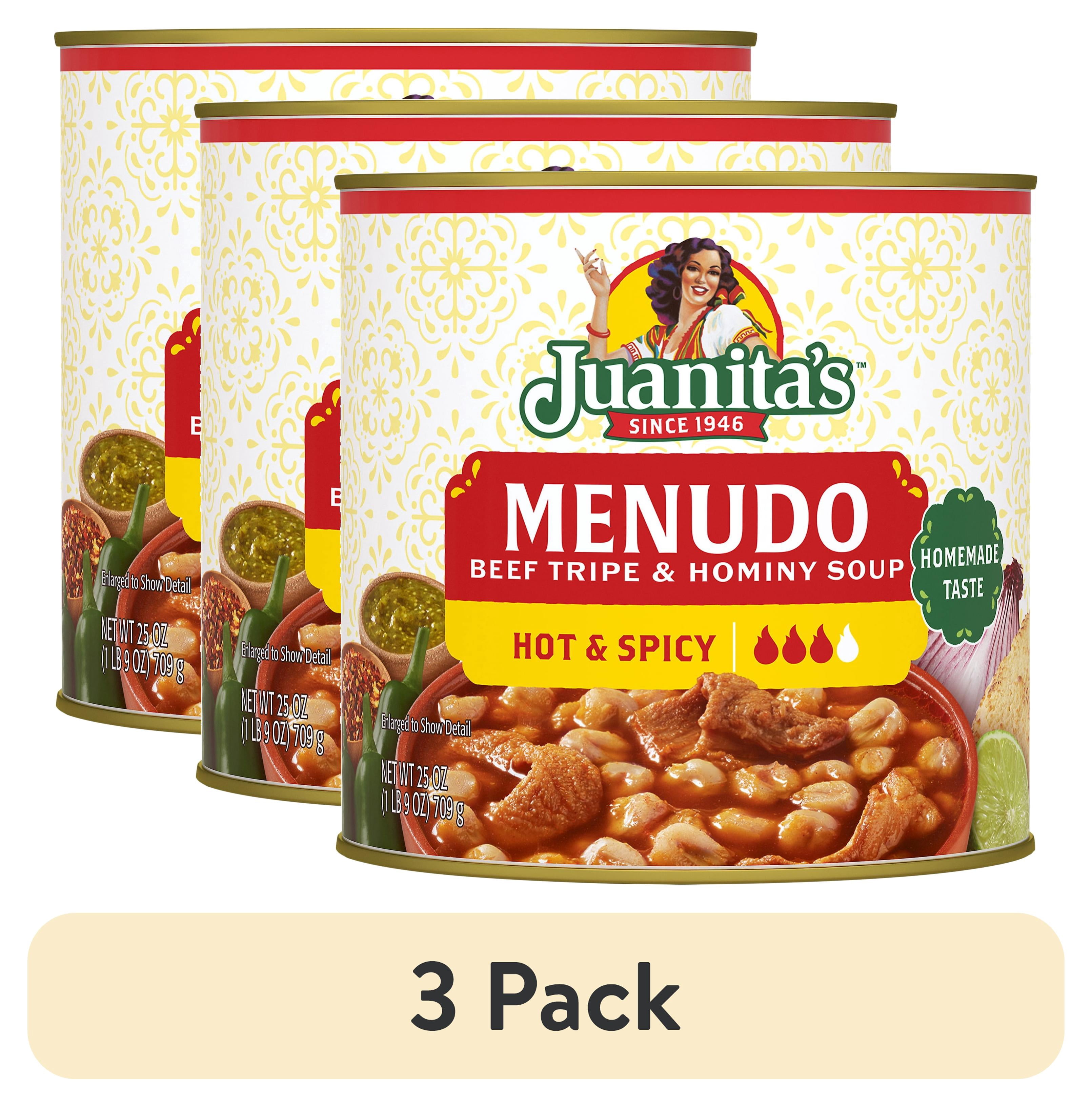(3 pack) Juanita’s Foods Ready to Serve Hot & Spicy Menudo Soup, 25 oz Can