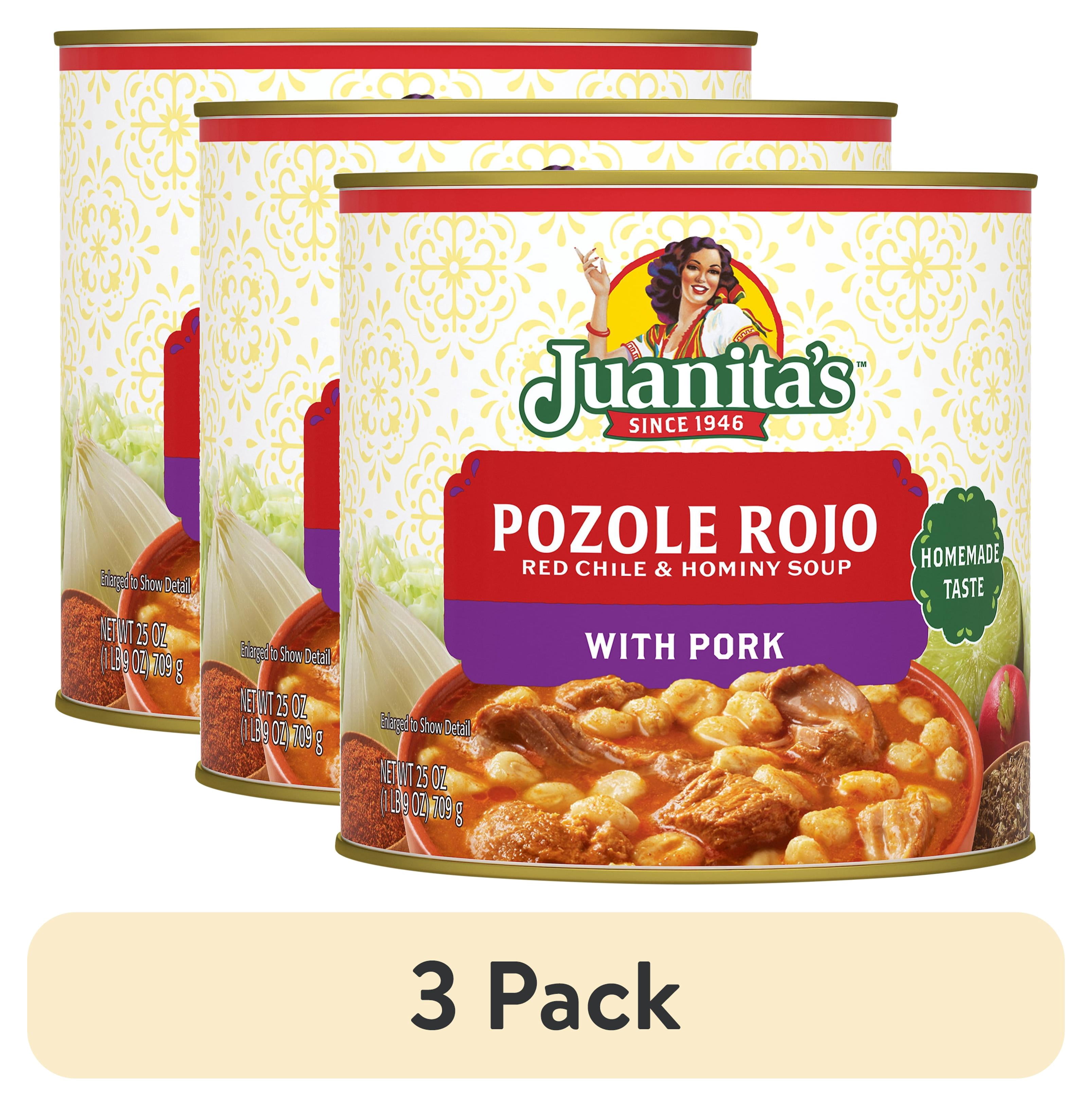 (3 pack) Juanita’s Foods Ready to Serve Pork Pozole with Red Chile Soup, 25 oz Can