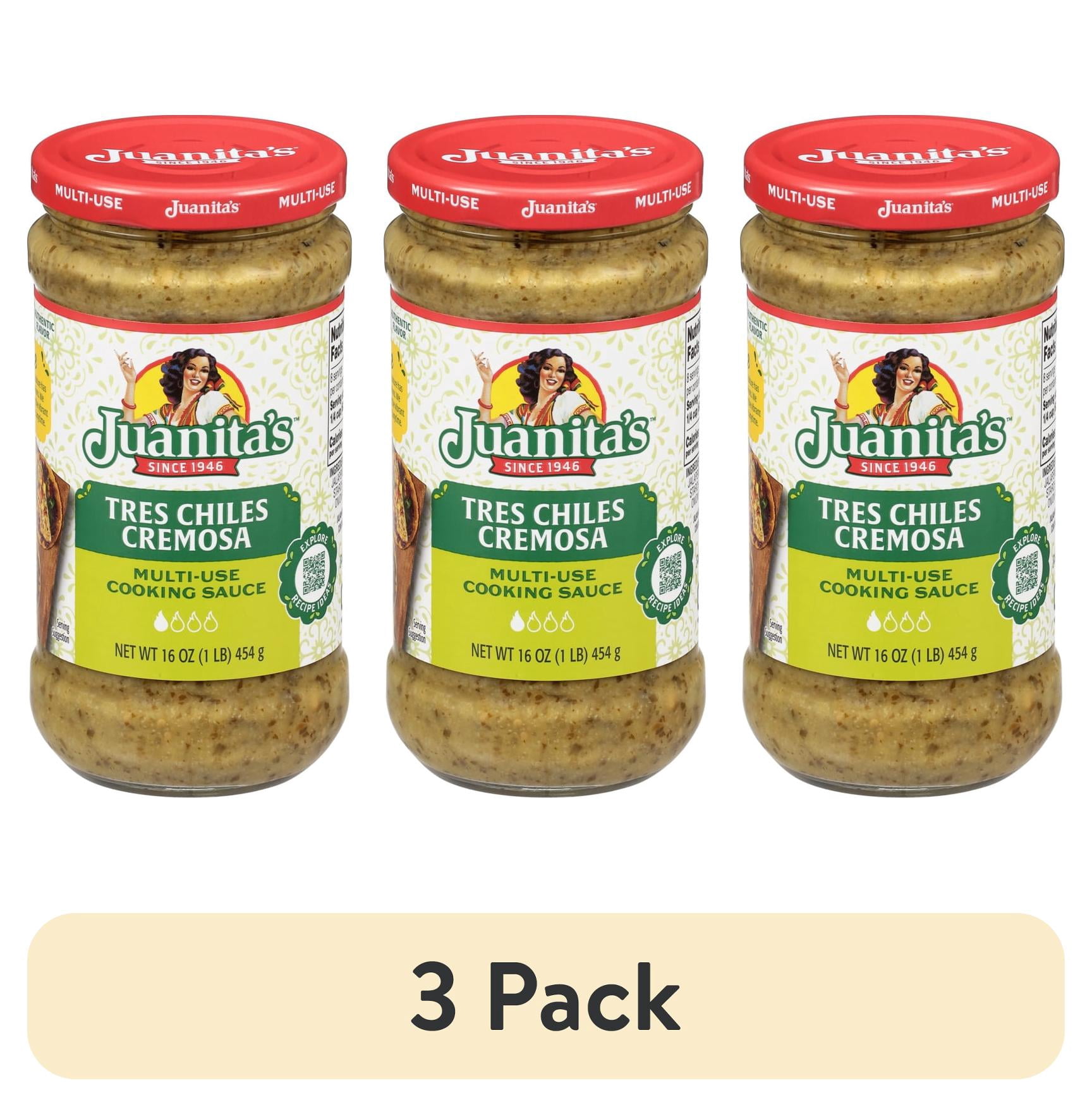 (3 pack) Juanita's Foods Tres Chiles Cremosa Multi-Use Cooking Sauce 16 oz Jar