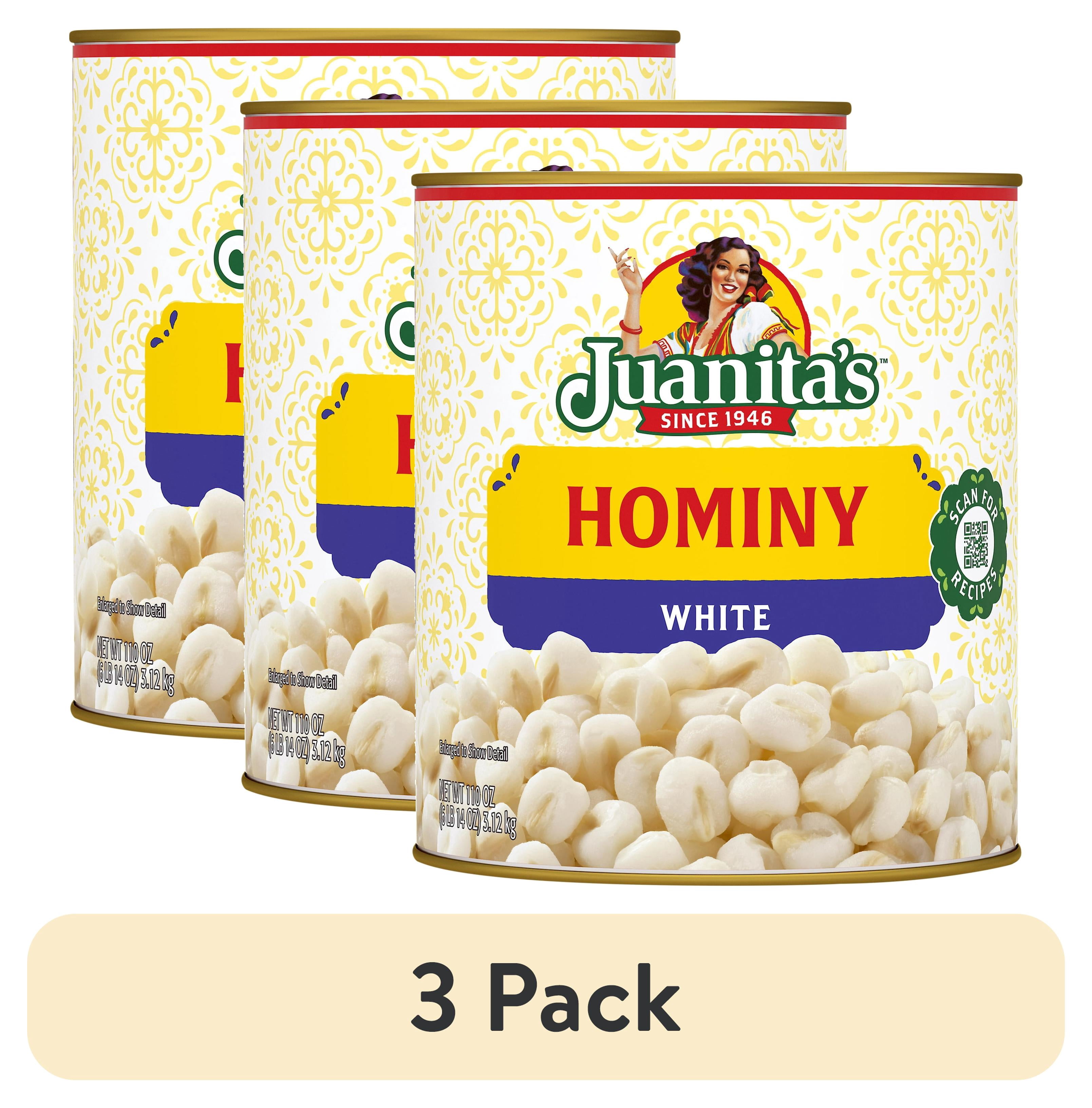 (3 pack) Juanita’s Foods White Hominy, 110 oz, Can
