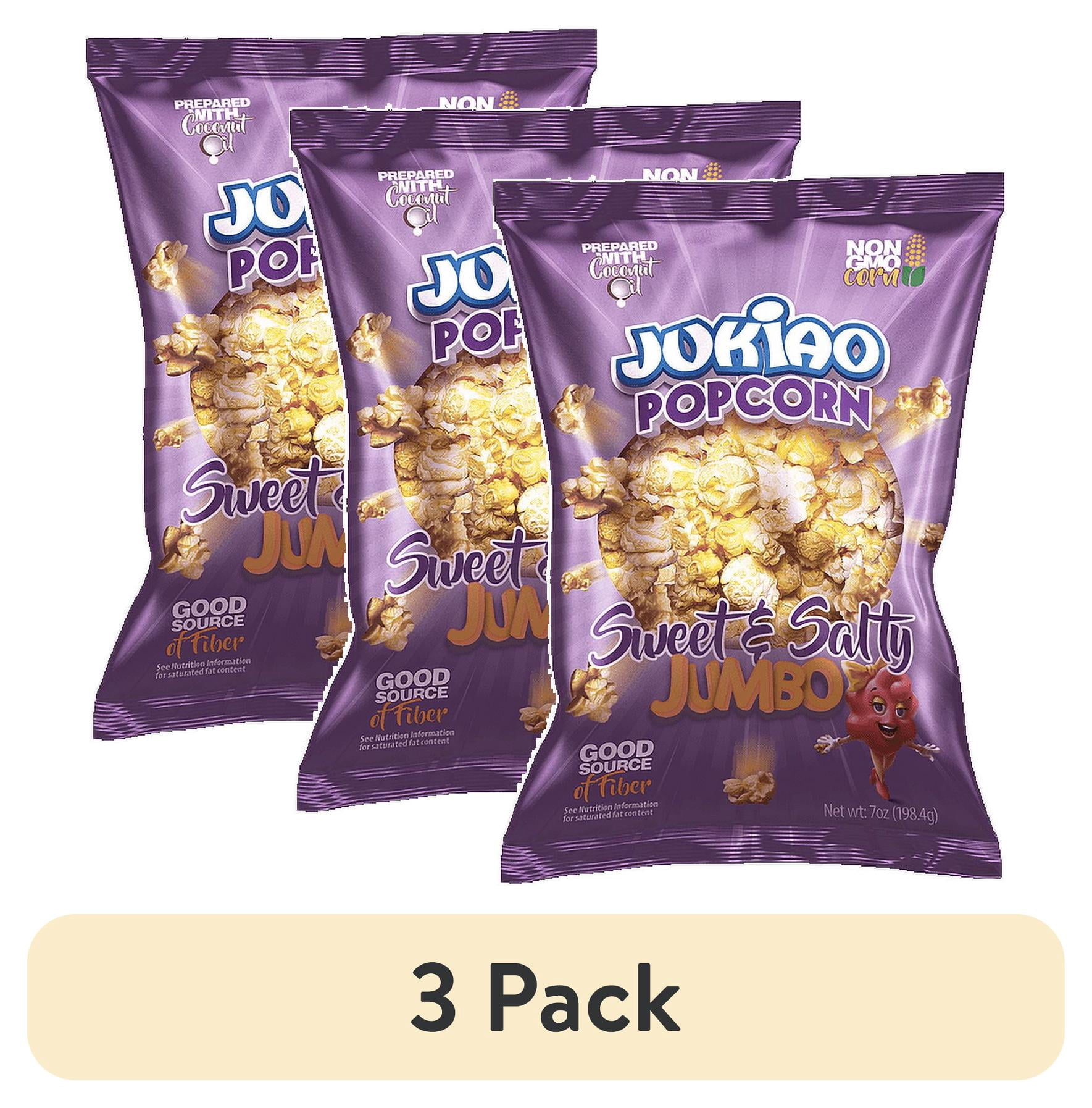 (3 pack) Jukiao Sweet and Salty Popcorn Jumbo Size, Non-GMO Corn, 7 oz Bag