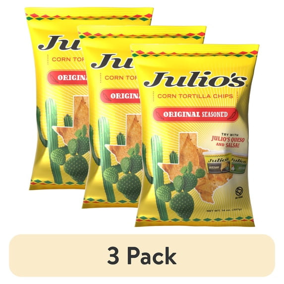 (3 pack) Julio's Seasoned Corn Tortilla Chips, 14 oz Value Size Bag