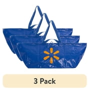 3 pack Walmart Jumbo Reusable Shopping Bag, Heavy-Duty Grocery Bag, Blue