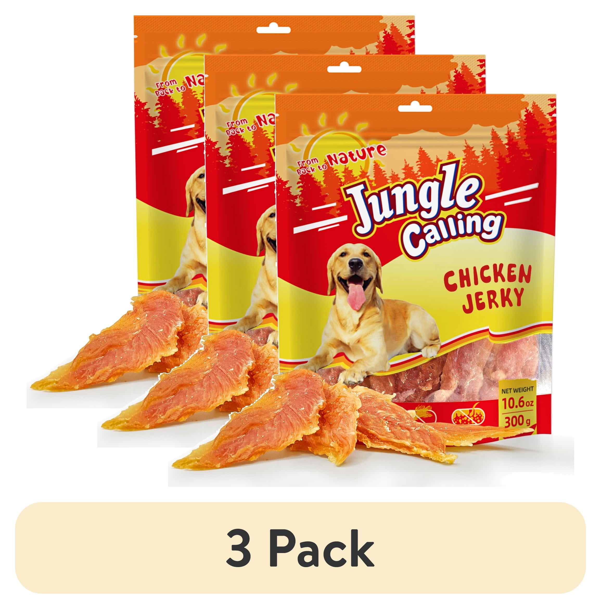 (3 pack) Jungle Calling Chicken Jerky Dog Treats, High Protein Chicken Snacks for Small Medium Large Dog, 10.6 oz