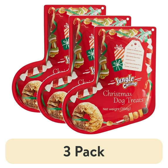 (3 pack) Jungle Calling Christmas Dog Treats, Holiday Chews Variety Pack 20+ Count, Holiday Stocking Xmas Treats for Dogs
