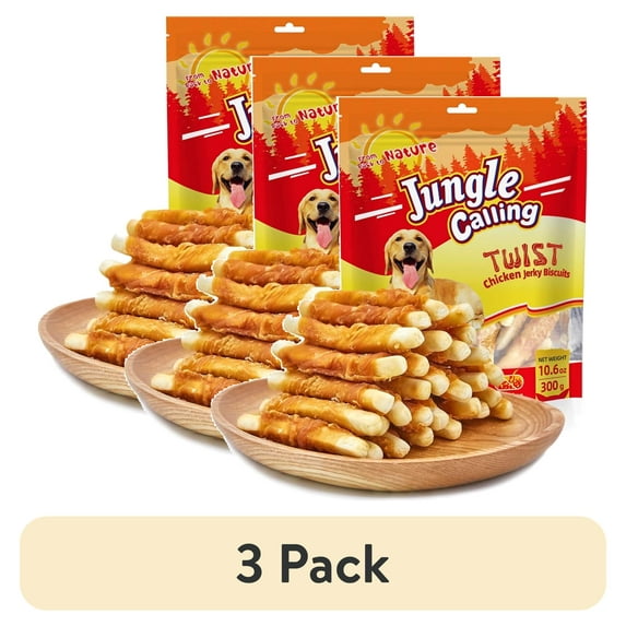 (3 pack) Jungle Calling Dog Treats, Chicken Wrapped Biscuits Dog Treats for All Dogs, Rawhide Free Soft Chewy Treats,10.6oz