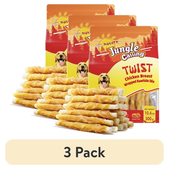 (3 pack) Jungle Calling Dog Treats, Chicken Wrapped Rawhide Sticks for Dogs, Puppy Training Treats Dog Chews Snacks (10.6 Ounce (Pack of 1))