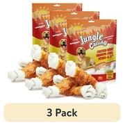 (3 pack) Jungle Calling Rawhide Free Chicken Wrapped Chew Dog Bones for Medium Large Dogs Training Treats