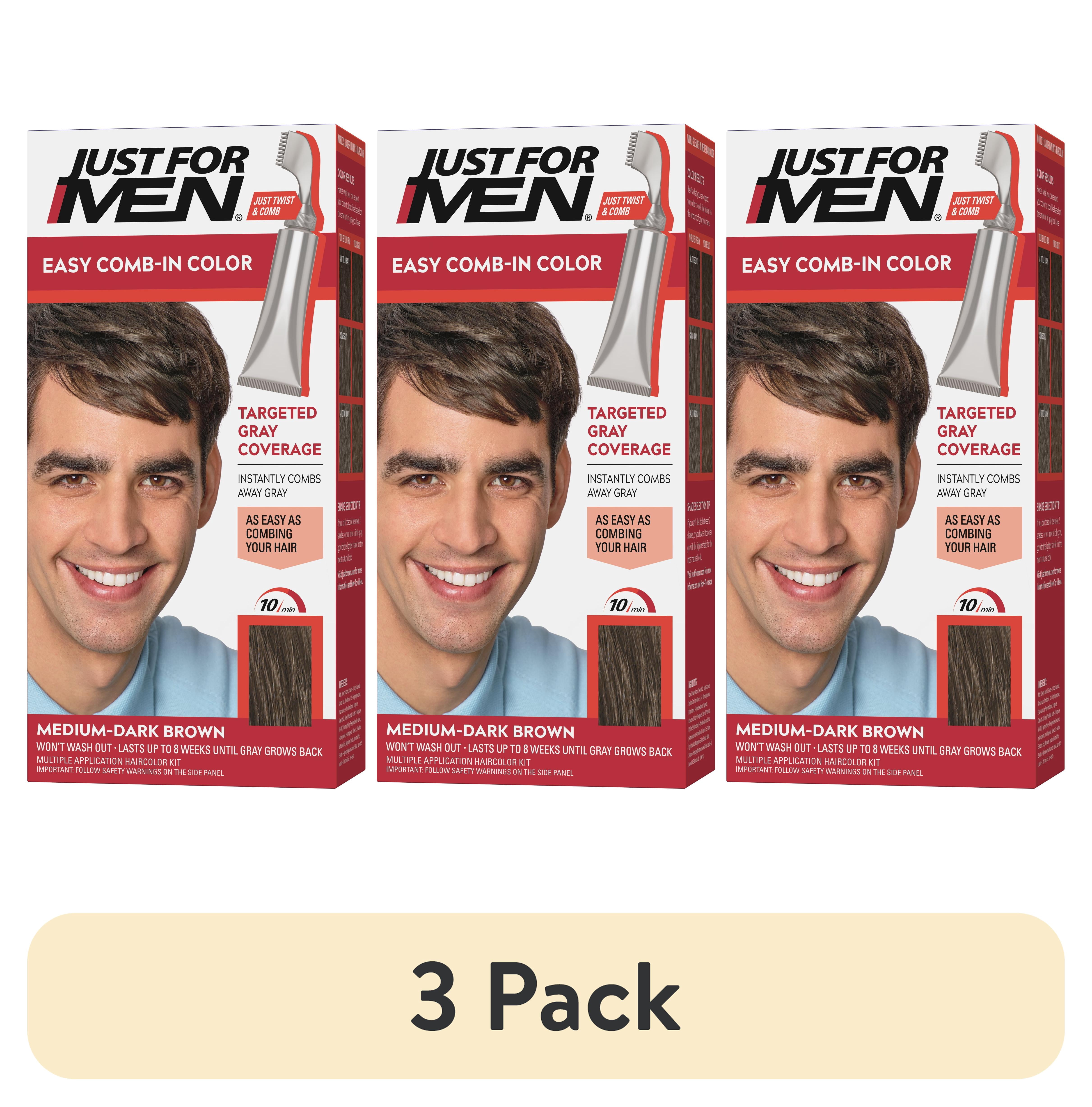 (3 pack) Just For Men Easy Comb-In Color Mens Hair Dye, Easy No Mix Application with Comb Applicator - Medium-Dark Brown, A-40, Pack of 1