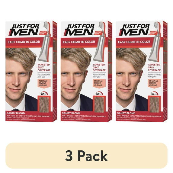 (3 pack) Just For Men Easy Comb-in Hair Color for Men with Applicator, Sandy Blond, A-10