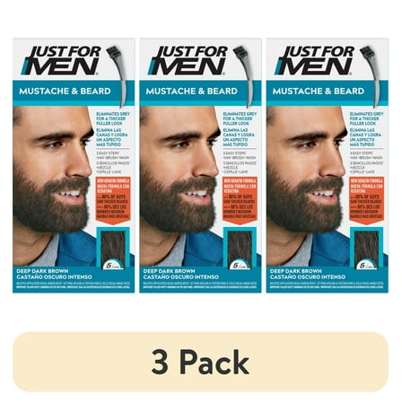 (3 pack) Just For Men Mustache and Beard Coloring for Gray Hair, M-46 Deep Dark Brown