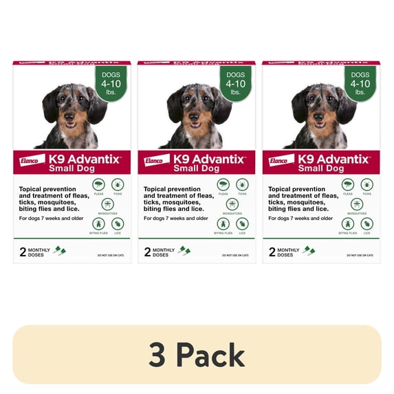 (3 pack) K9 Advantix Flea, Tick & Mosquito Prevention for Small Dogs 4-10 lbs., 2-Monthly Treatments