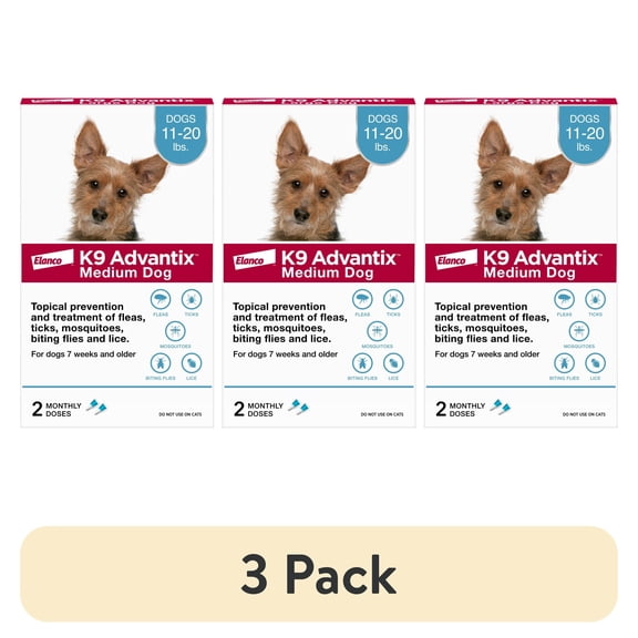 (3 pack) K9 Advantix Flea, Tick & Mosquito Prevention for Medium Dogs 11-20 lbs., 2-Monthly Treatments