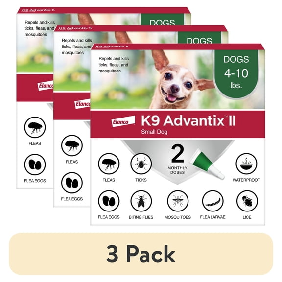 (3 pack) K9 Advantix II Monthly Flea & Tick Prevention for Small Dogs 4-10 lbs, 2-Monthly Treatment