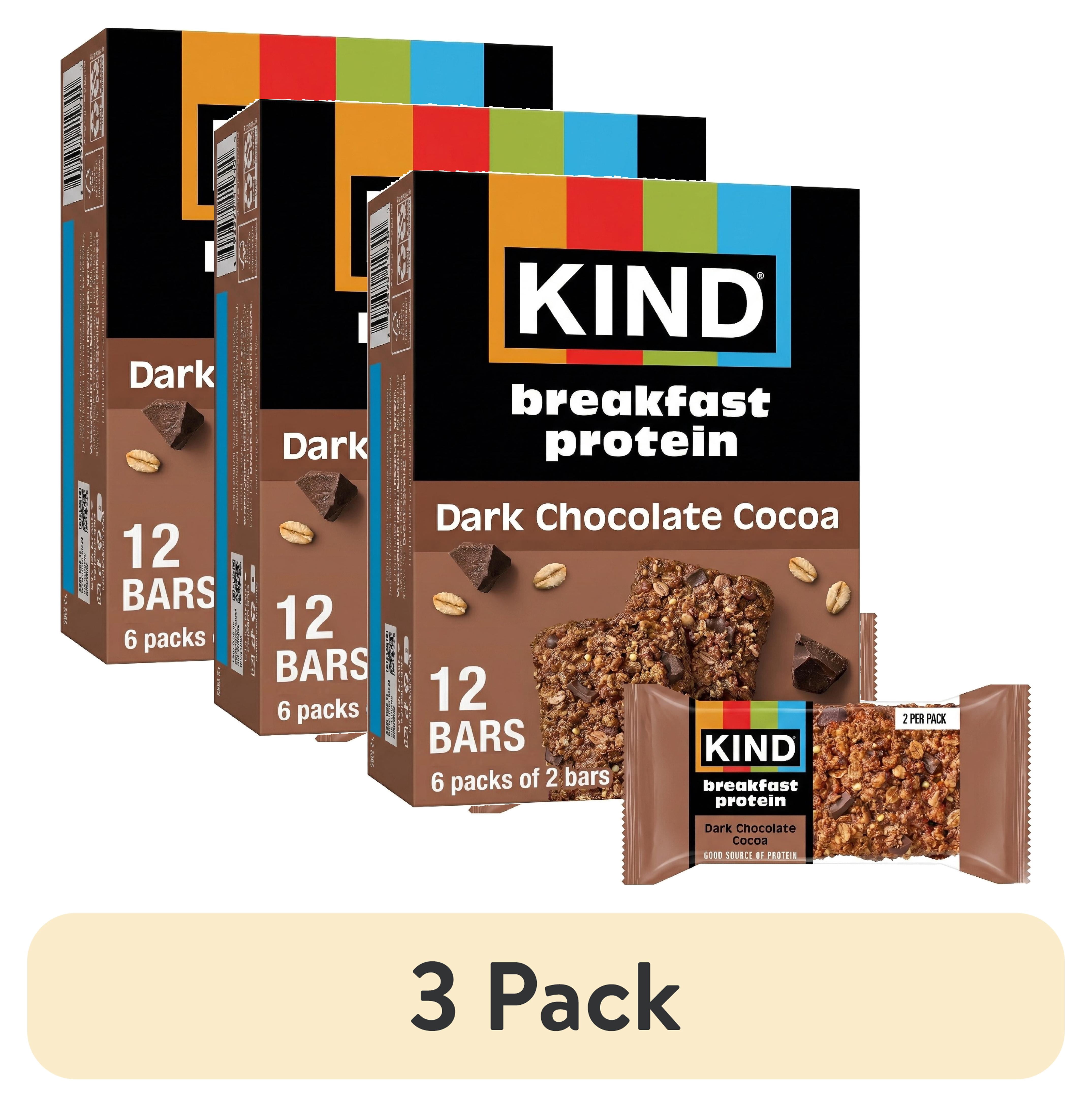 (3 pack) KIND Breakfast Protein Bars, Dark Chocolate Cocoa, Gluten Free, 8g Protein, 6 Packs