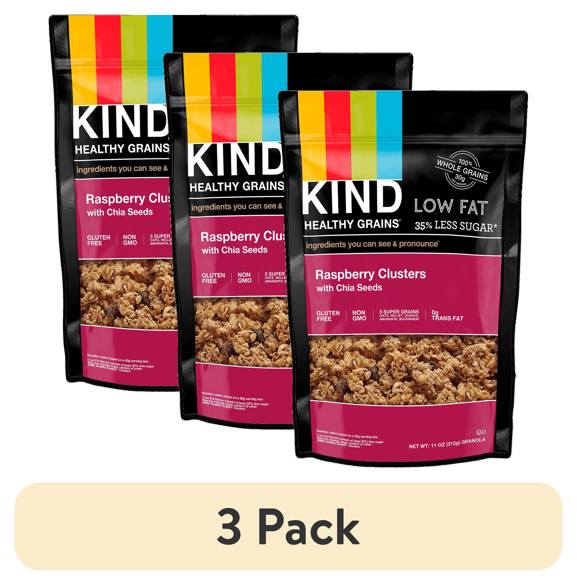 (3 pack) KIND Healthy Grains Granola Clusters, Raspberry with Chia Seeds, Gluten Free, 11 oz Resealable Bag