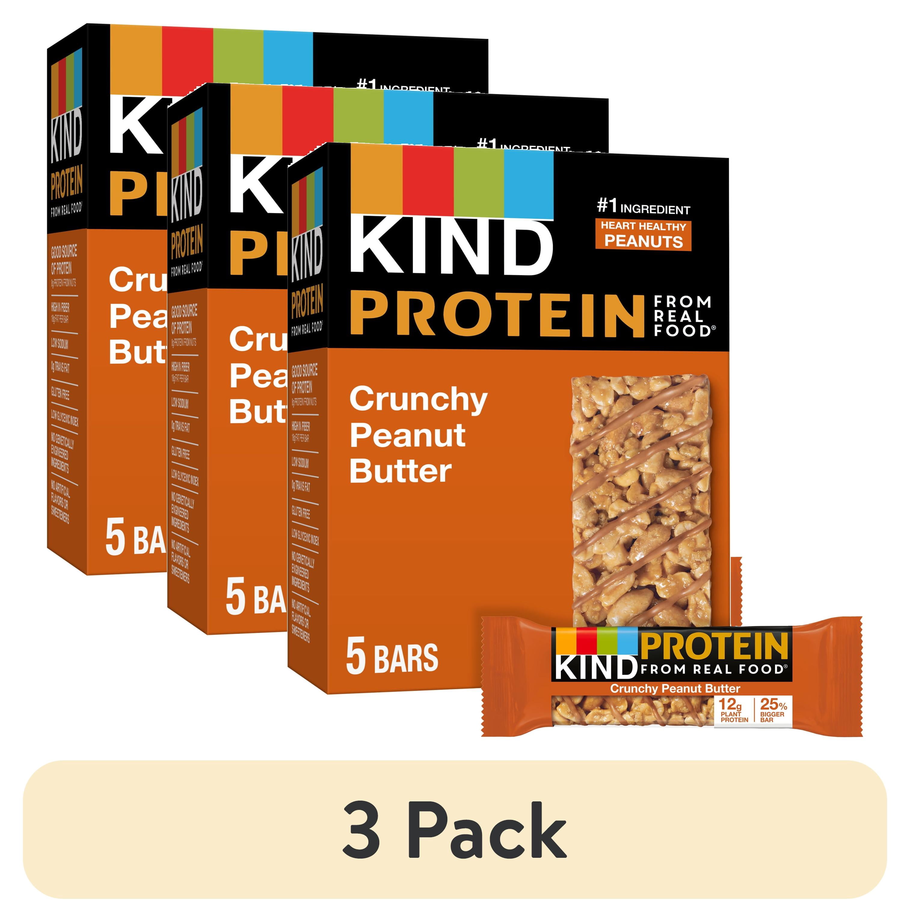 (3 pack) KIND Protein Gluten Free Crunchy Peanut Butter Snack Bars, 1.76 oz, 5 Count Box