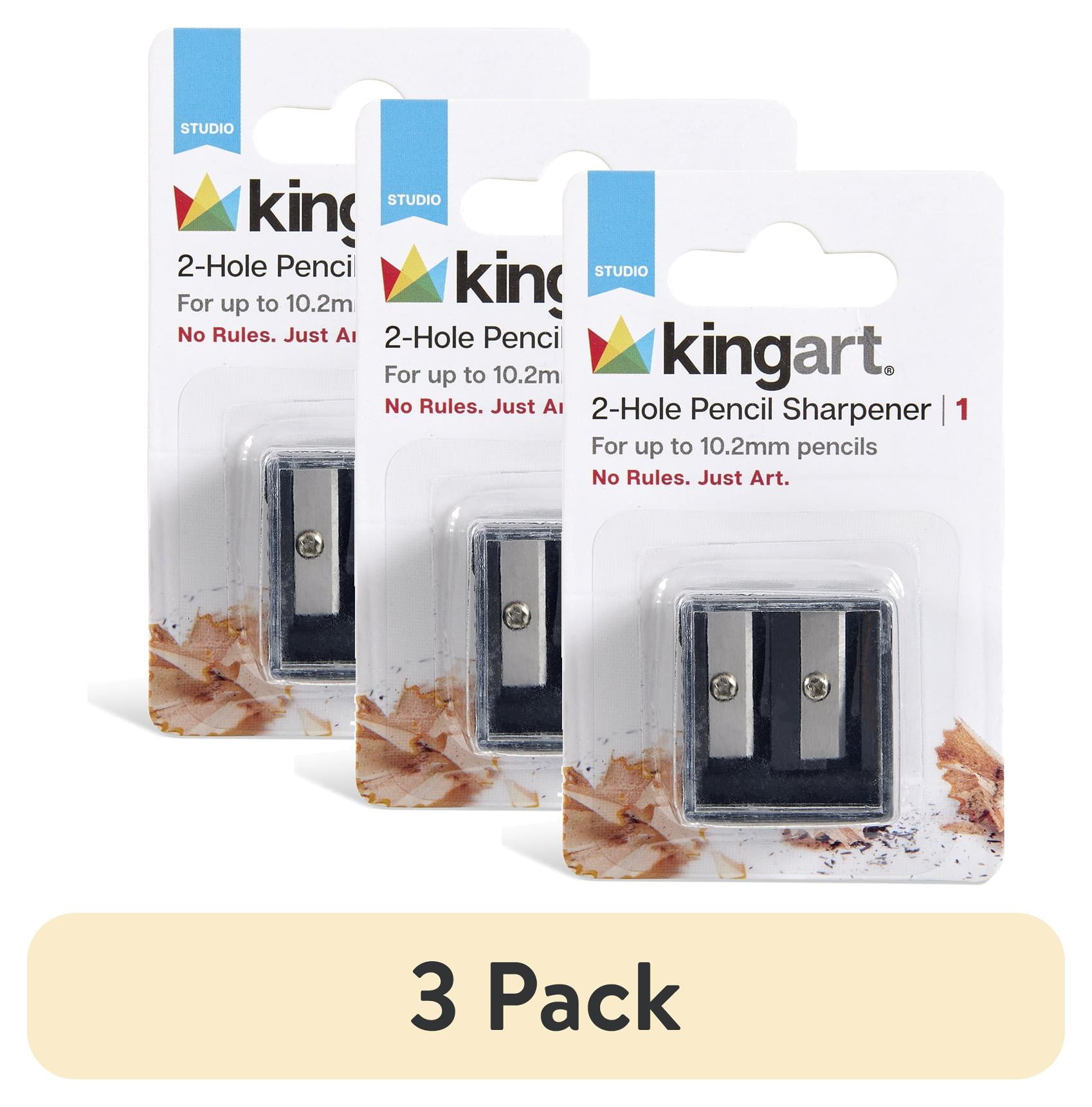 (3 pack) KINGART 2-Hole Pencil Sharpener, Durable Plastic Manual Sharpener for School & Art