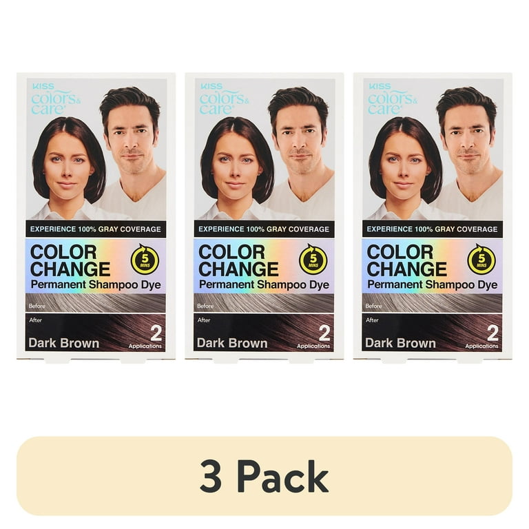 3 pack) KISS Color Change Permanent Shampoo Dye Hair Color All-in