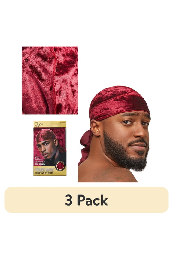 (3 pack) KISS COLORS & CARE Power Wave Velvet Durag, Burgundy